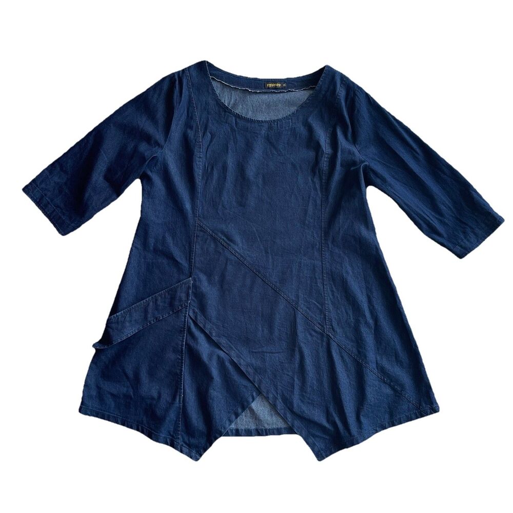 Reborn Blue Linen Blend Asymmetrical Tunic Top Women’s XL